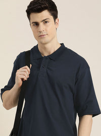 DILLINGER Men Solid Honeycomb Structure Oversized Cotton Polo T-Shirt