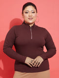 SASSAFRAS Curve Plus Size High Neck Fitted Top
