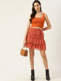 Antheaa Abstract Print Gathered & Pleated Flared Mini Skirt