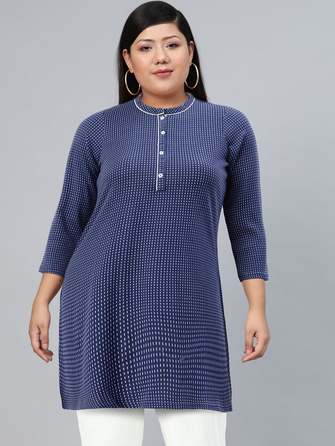 AURELIA Women Blue & White Checked Kurta