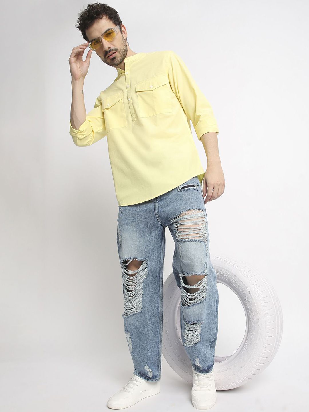 Bene Kleed Men Highly Distressed Heavy Fade Baggy Jeans