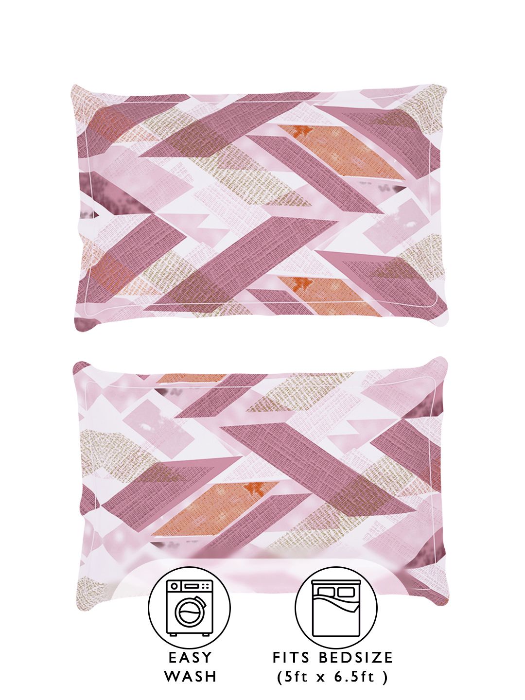 Story@home Arena Pink & White Geometric Printed 180 TC Queen Bedsheet & 2 Pillow Covers