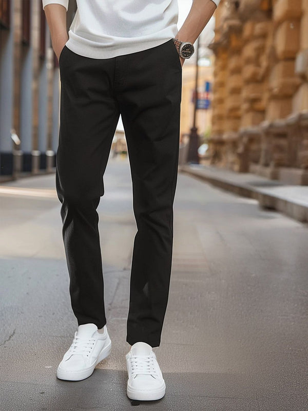 Urbano Fashion Men Black Slim Fit Solid Regular Trousers