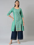 W Festive Floral Print Rayon Straight Kurta