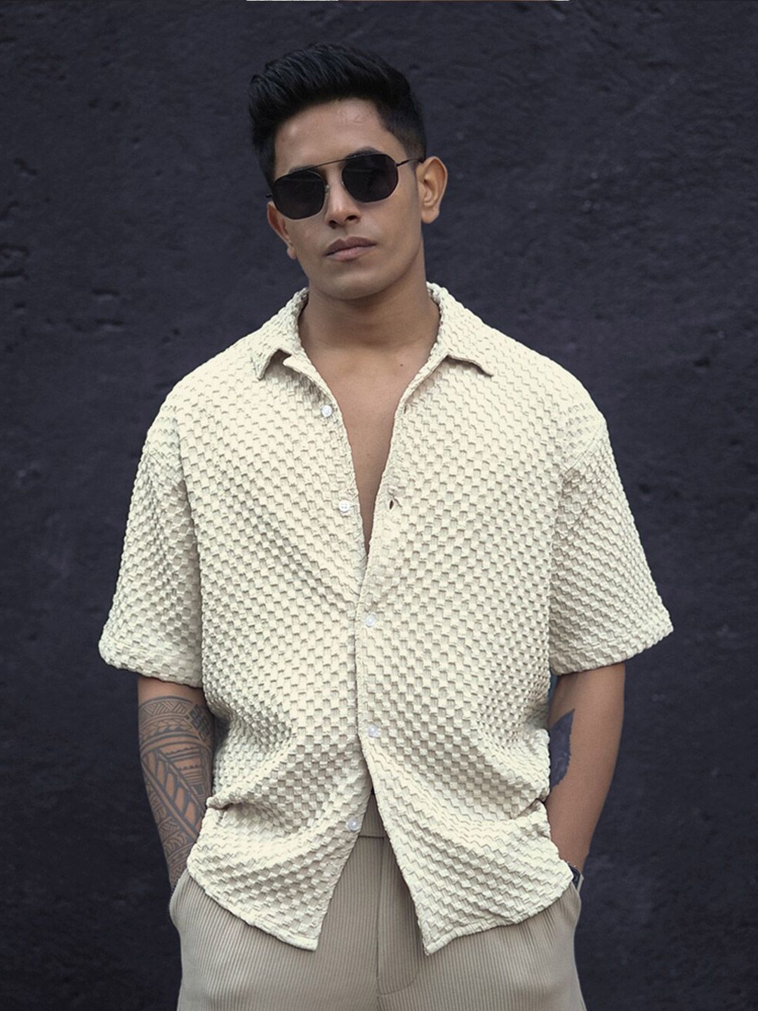 Powerlook India Slim Textured Oversized Casual Shirt