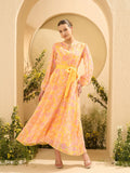 Antheaa Layered Women Floral Printed Mandarin Collar Midi Fit & Flare Dress