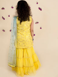 pspeaches Girls Yellow Embroidered Kurti with Sharara & With Dupatta