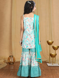 Cutiekins Girls Floral Printed Regular Gotta Patti Kurta with Sharara & With Dupatta