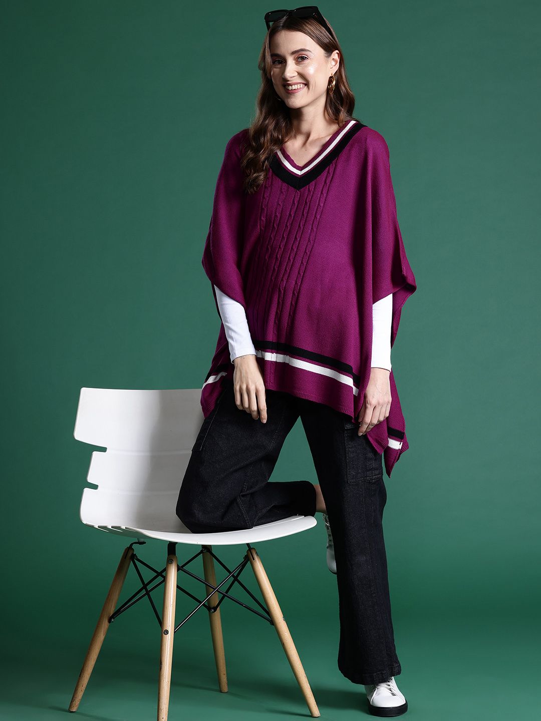 DressBerry Cable Knit Acrylic Poncho