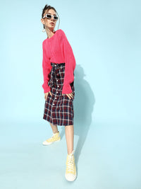 STREET 9 Women Fuchsia Self-Design Pullover Sweater