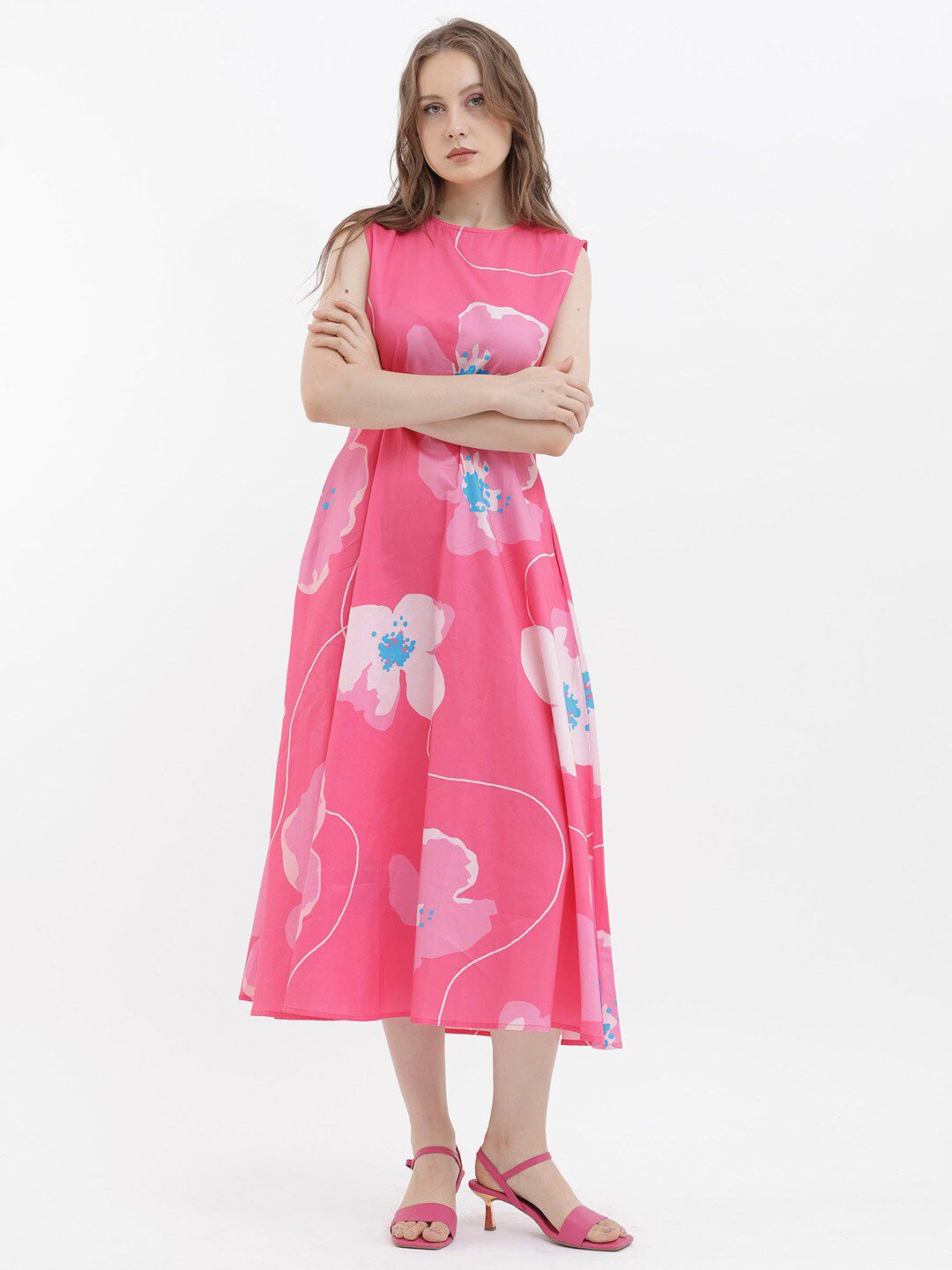 RAREISM Floral Print Sleeveless Fit & Flare Cotton Midi Dress