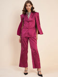 Antheaa Purple Shawl Neck Satin Coat With Trouser Co-Ords