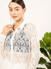 STREET 9 White Contemporary Self Design Casual Shirt