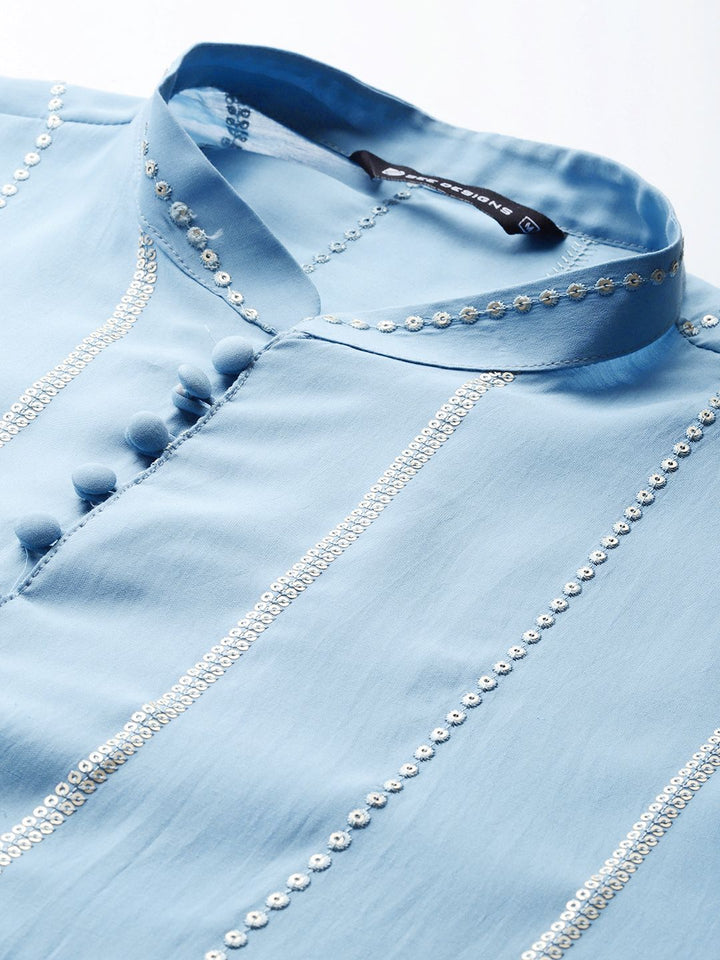 See Designs Embroidered Sequinned Chanderi Silk Kurta with Pyjamas