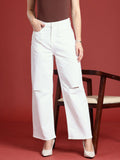 all about you Women Straight Fit High-Rise Slash Knee Stretchable Jeans