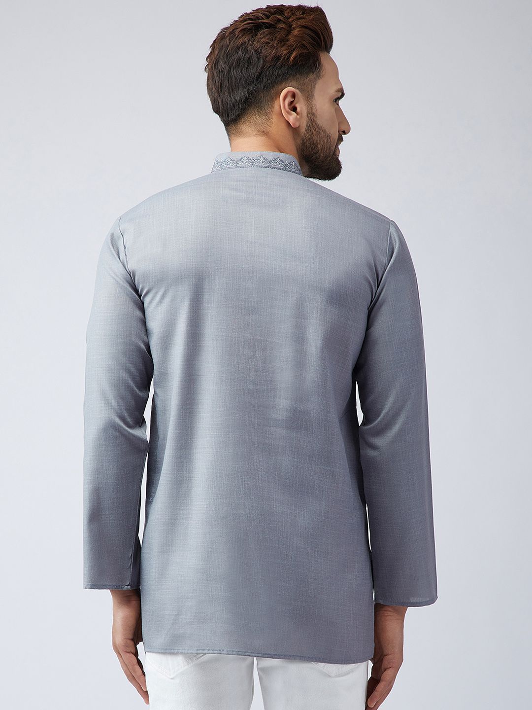 SOJANYA Men Grey Solid Straight Kurta