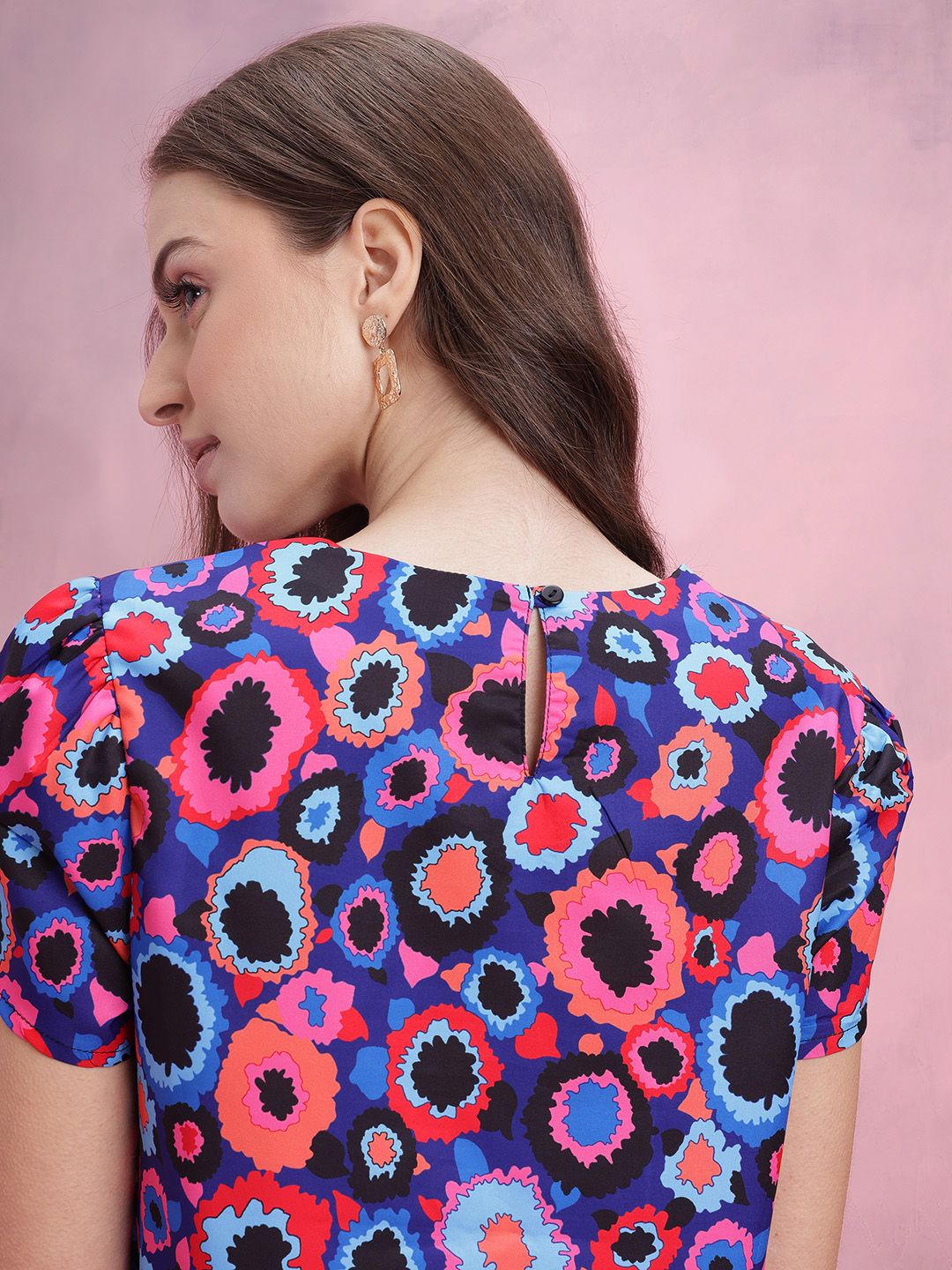 DressBerry Abstract Printed Petal Sleeve Top