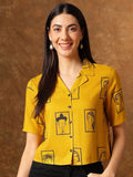 Anouk Women Solid Printed Shirt Collar Top
