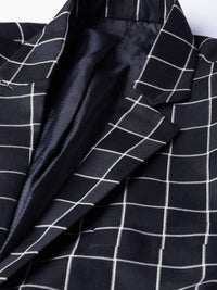 MANQ Men Navy Blue & White Checked Slim Fit Single Breasted Party Blazer