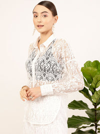 STREET 9 White Contemporary Self Design Casual Shirt