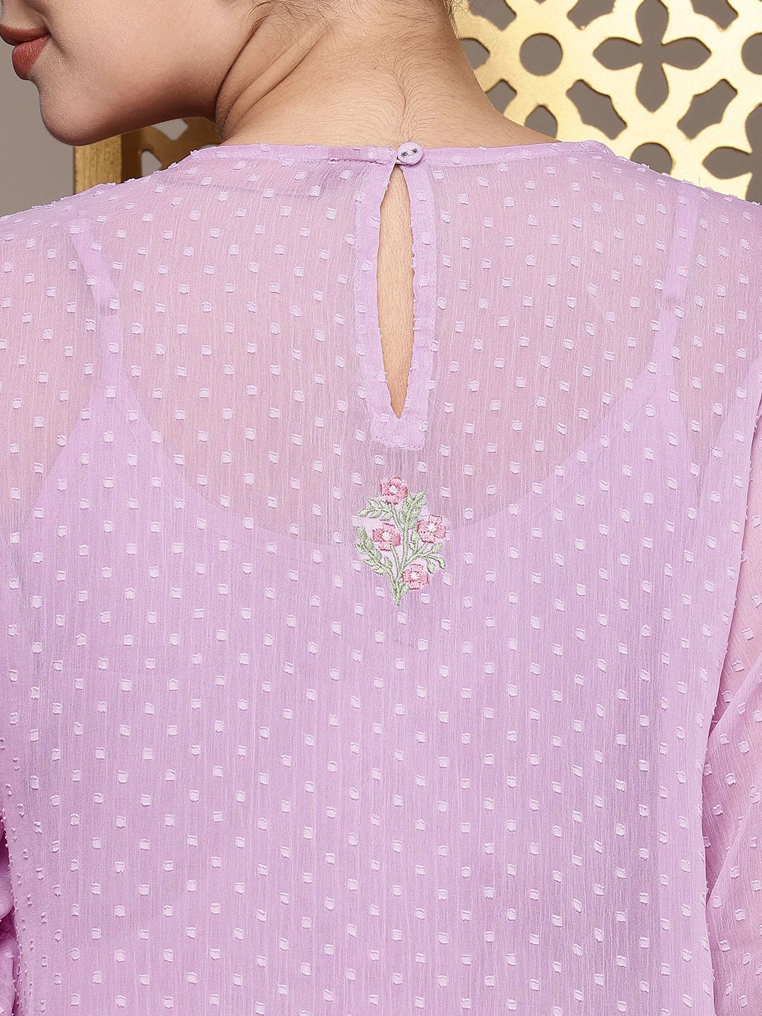 House of Pataudi Jashn Self Designed Embroidered Detail A-Line Midi Dress