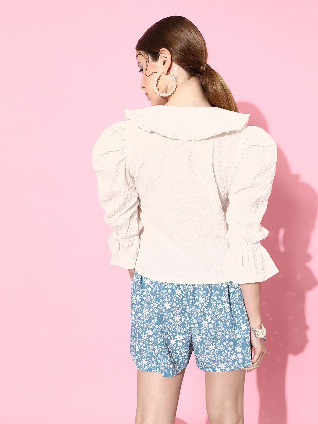 Athena White Solid Zoom Friendly Collar Top