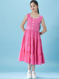 pspeaches Girls Fit And Flare Tiered Cotton Midi Dress With Shrug