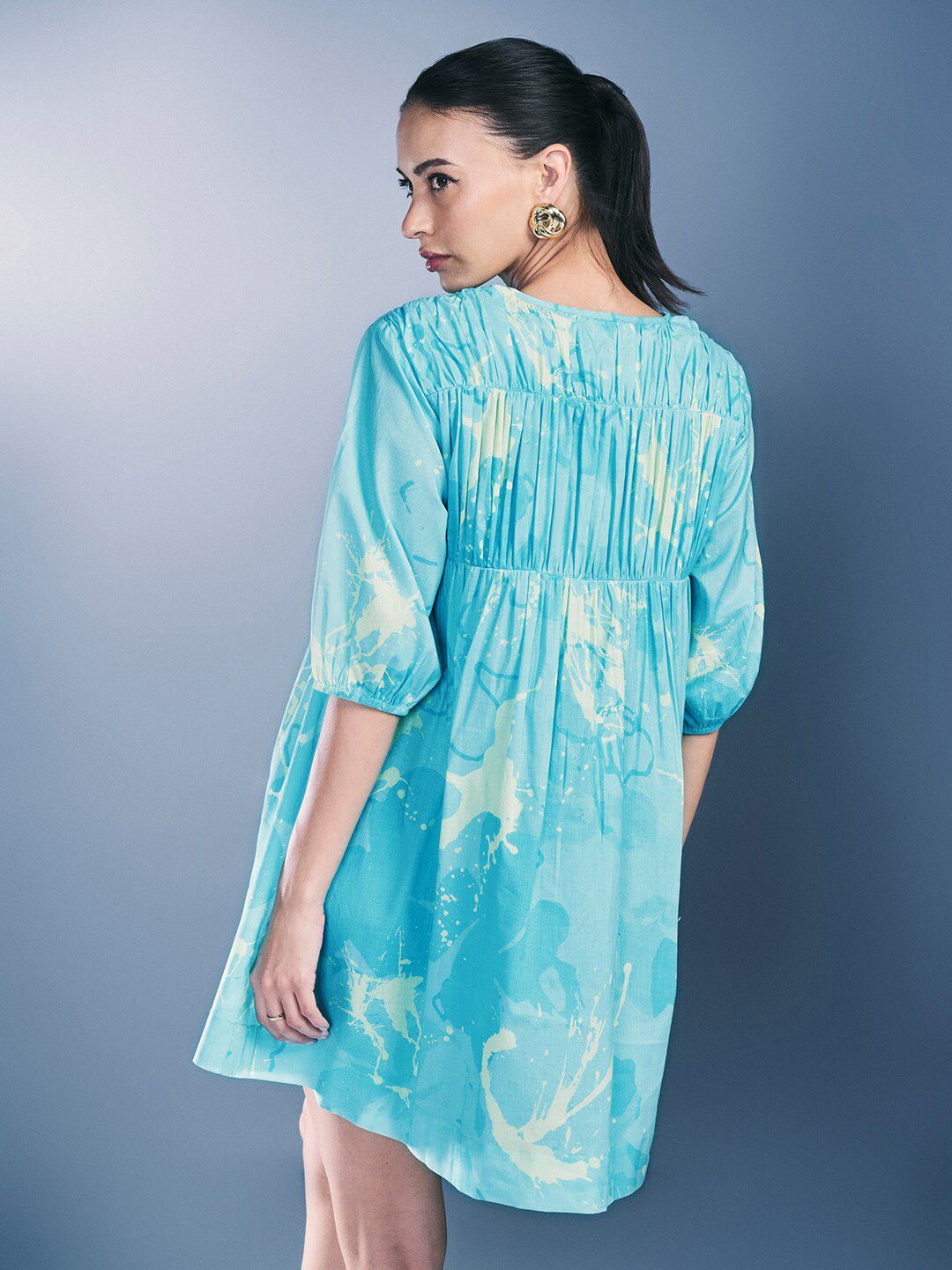 AND Floral Printed Puff Sleeve Pure Cotton A-Line Dress