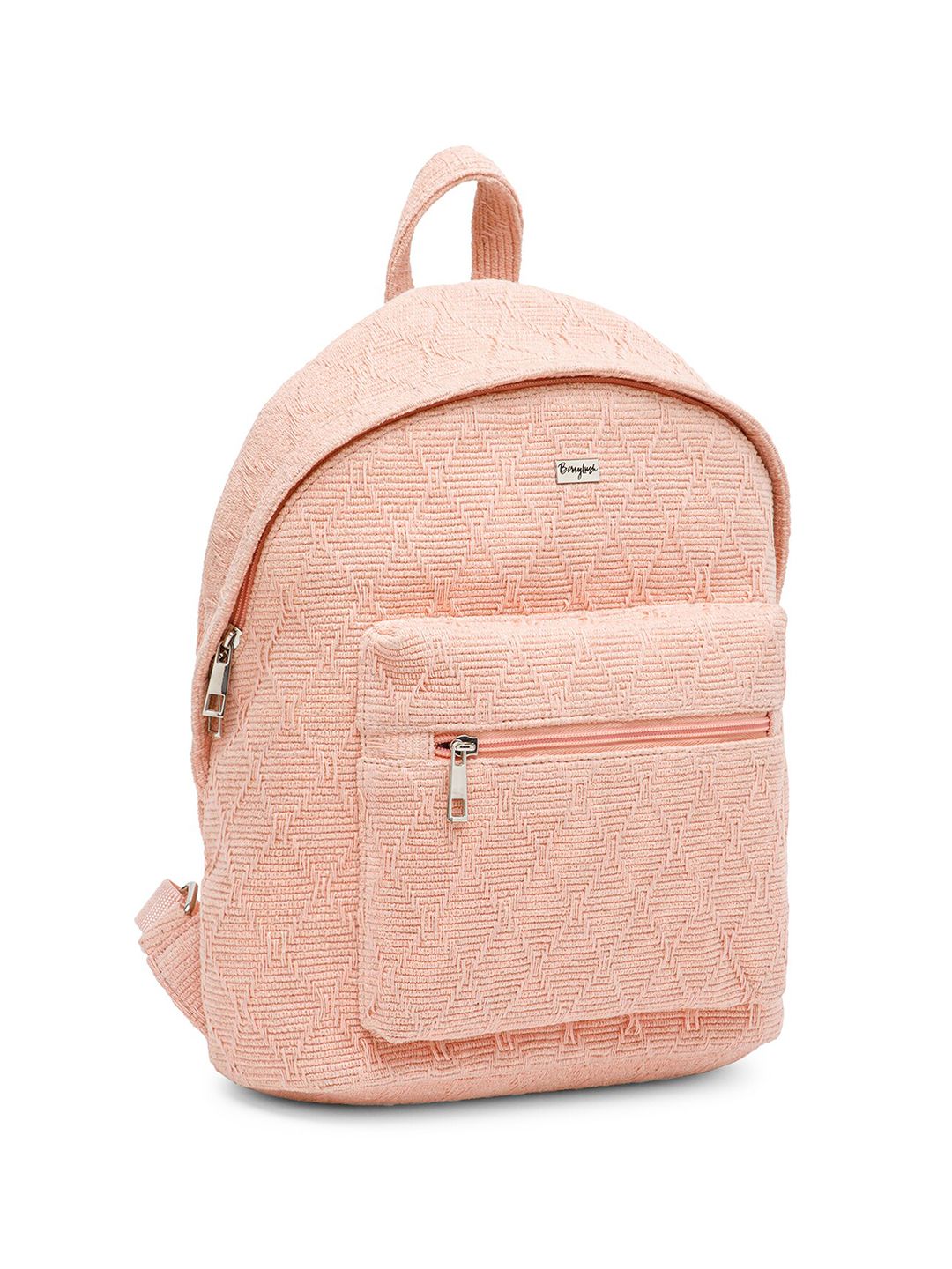 Berrylush Pink Women Textured Fabric Backpack