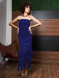 Athena Blue Ruffled Strapless Asymmetric Hem Maxi Dress