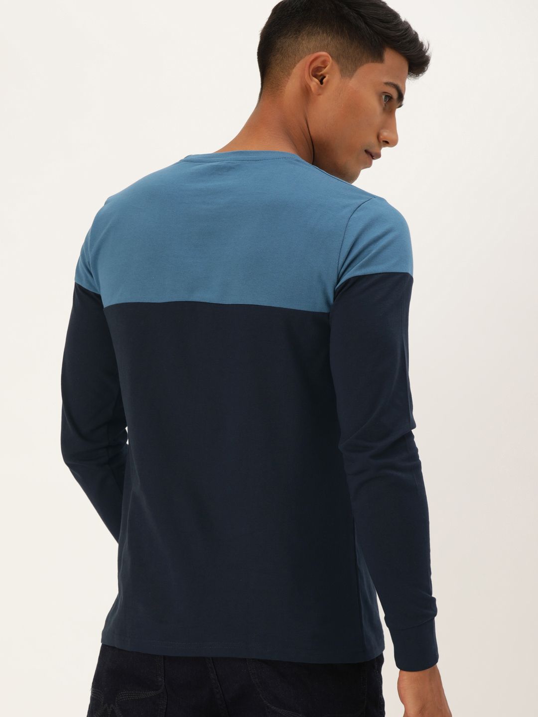 Difference of Opinion Men Navy Blue Colourblocked Round Neck Pure Cotton T-shirt