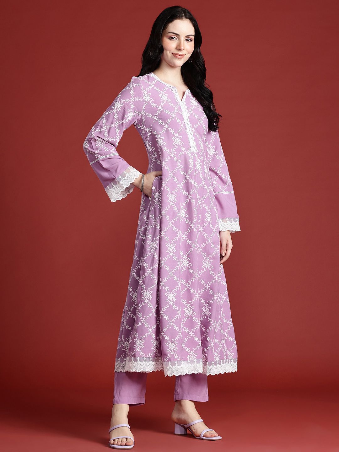 Anouk Floral Print Kurta with Trousers & Dupatta