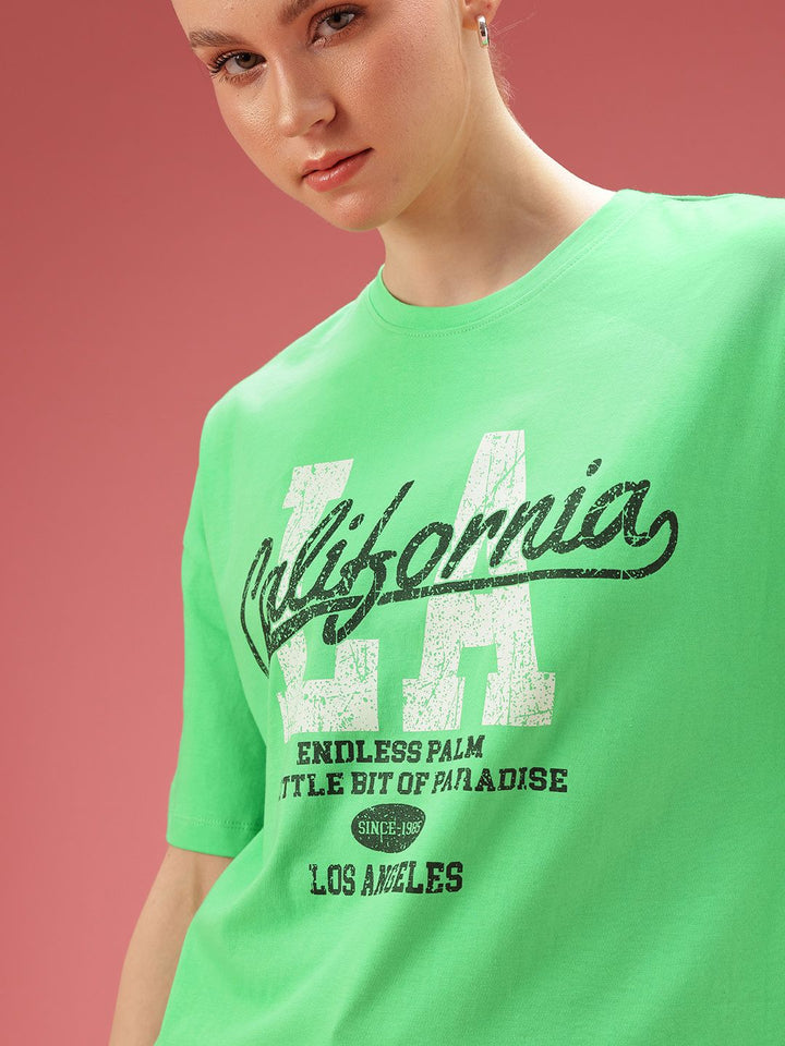 DressBerry Typography Printed Drop-Shoulder Sleeves Relaxed Pure Cotton T-shirt