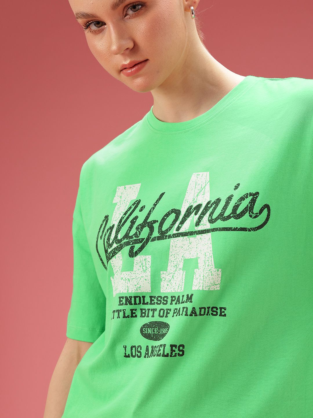 DressBerry Typography Printed Drop-Shoulder Sleeves Relaxed Pure Cotton T-shirt