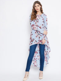 Berrylush Women Blue Printed High-Low Top