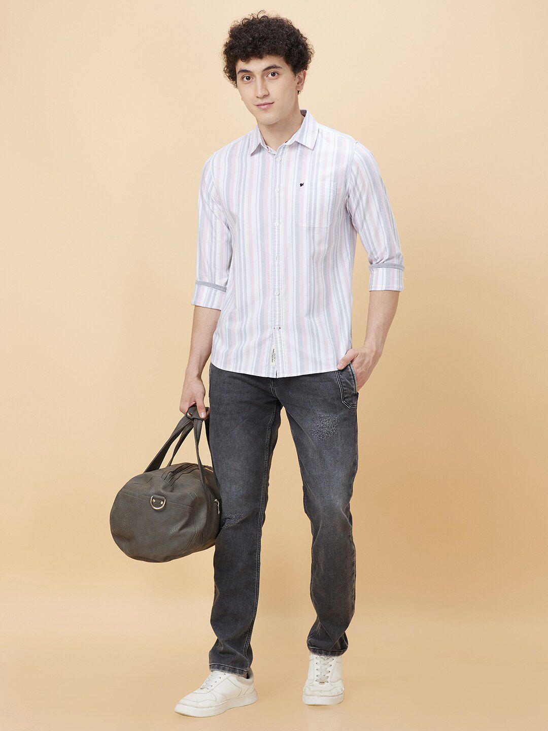 Being Human Striped Cotton Spread Collar Slim Fit Casual Shirt