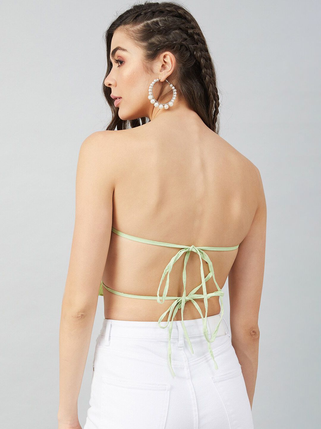 Athena Women Green Linen Tube Crop Top