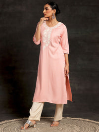 Libas Embroidered V Neck Three Quarter Sleeves Thread Work Dobby Kurta