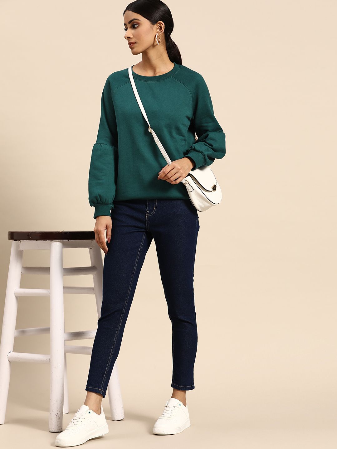 all about you Women Teal Green Solid Sweatshirt
