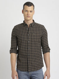 THE BEAR HOUSE Slim Fit Tartan Checked Spread Collar Pure Cotton Casual Shirt