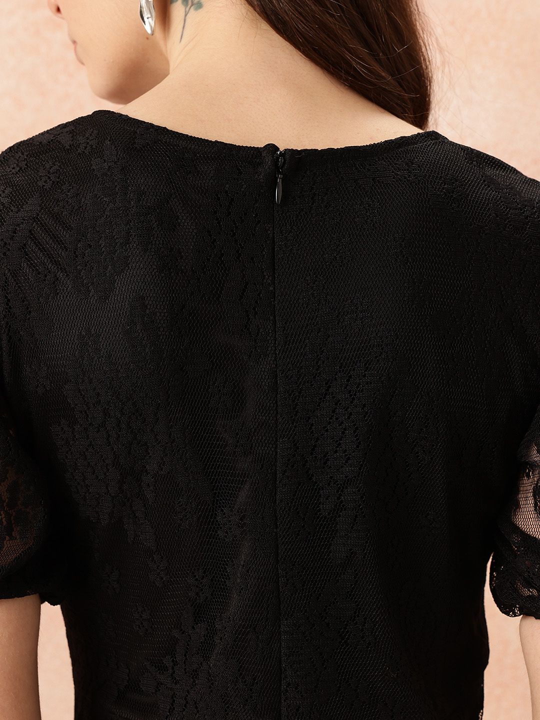 all about you V-Neck Puff Sleeves Lace A-Line Dress