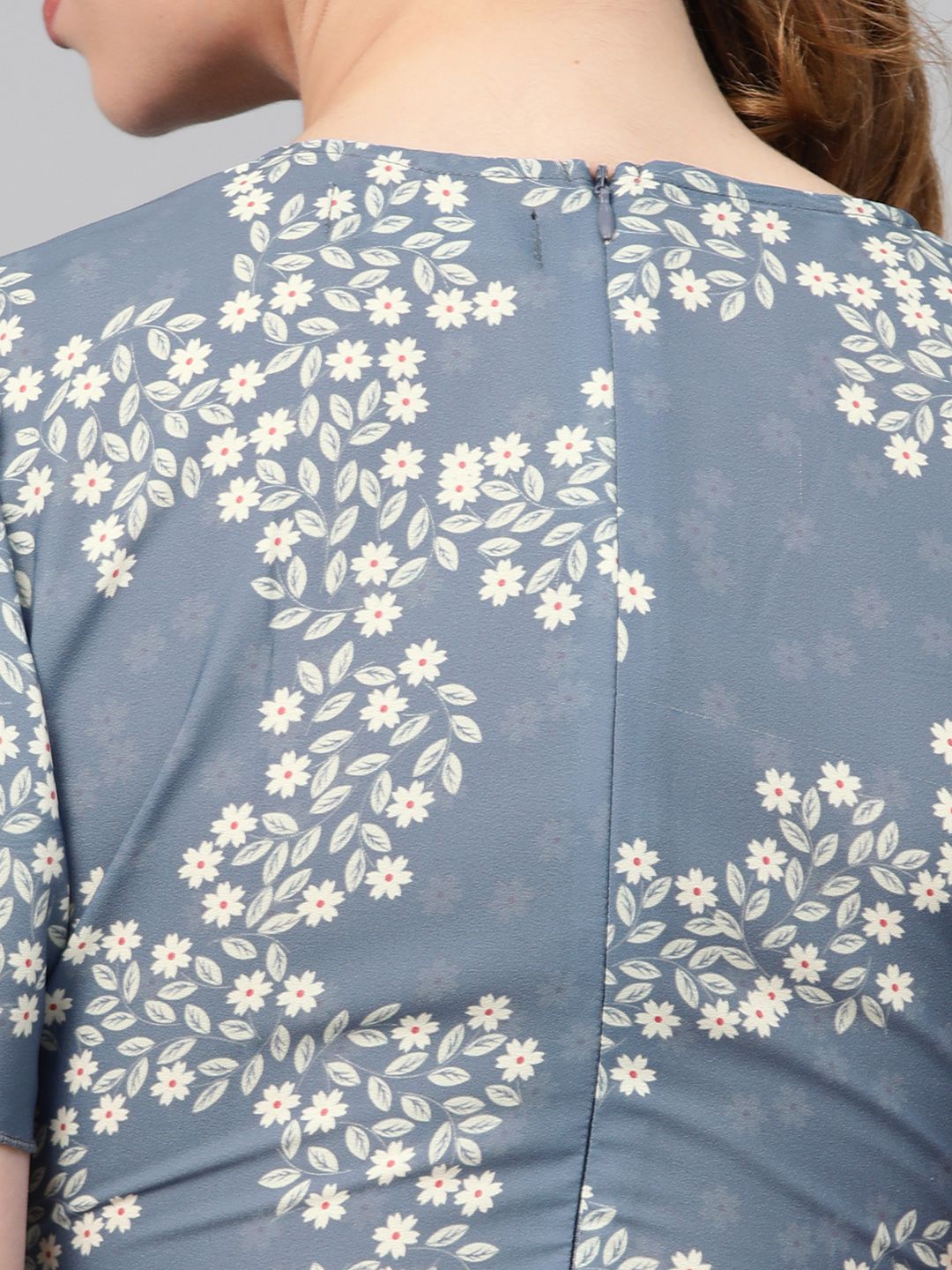 SASSAFRAS Blue & Off-White Floral Print Empire Dress