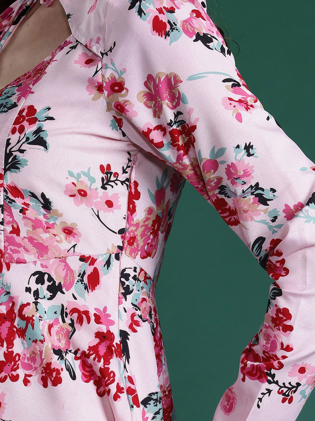 DressBerry Floral Print Tie-Up Neck A-Line Mini Dress