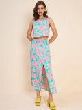Antheaa Floral Printed Crop Top & Midi Skirt