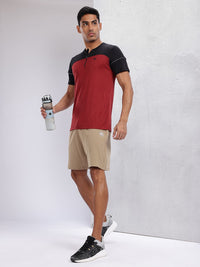 HRX by Hrithik Roshan Colourblocked Henley Neck Reflective Detail Running T-shirt