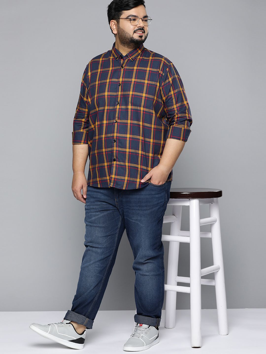 DENNISON Men Plus Size Smart Checked Casual Shirt