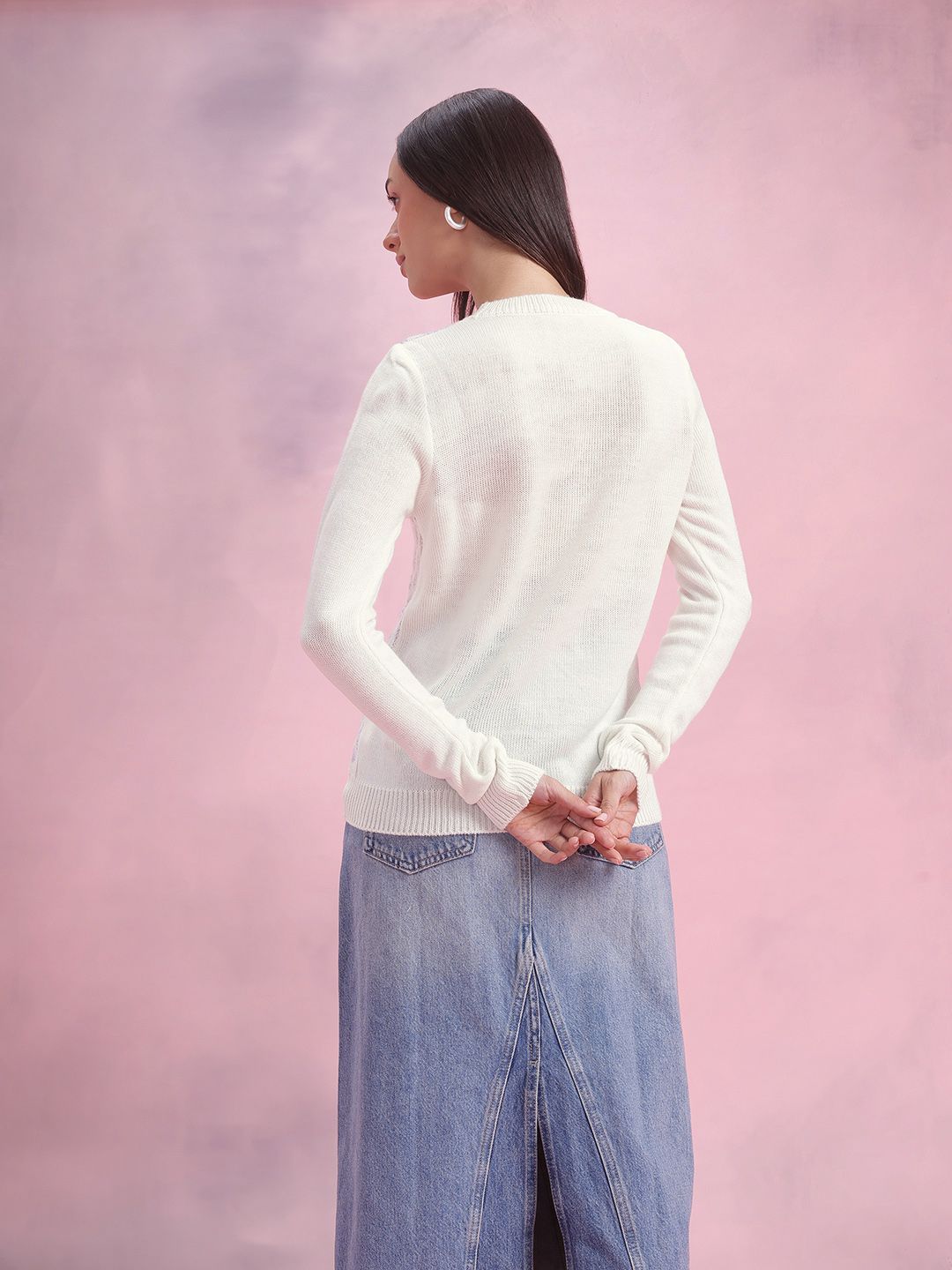 DressBerry Geometric Self Design Pullover