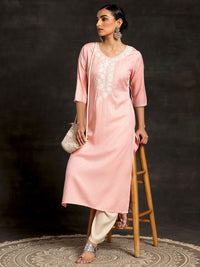Libas Embroidered V Neck Three Quarter Sleeves Thread Work Dobby Kurta