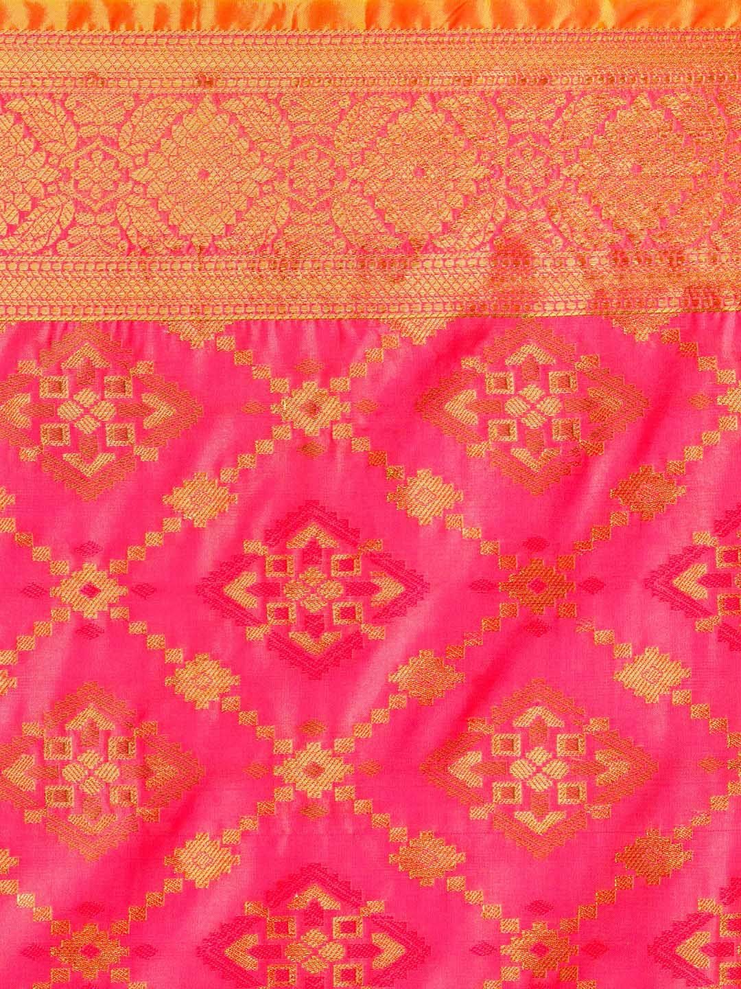 Saree mall Pink Silk Blend Woven Design Kanjeevaram Saree