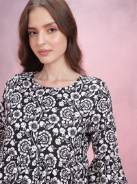 DressBerry Floral Print Bell Sleeve Peplum Top